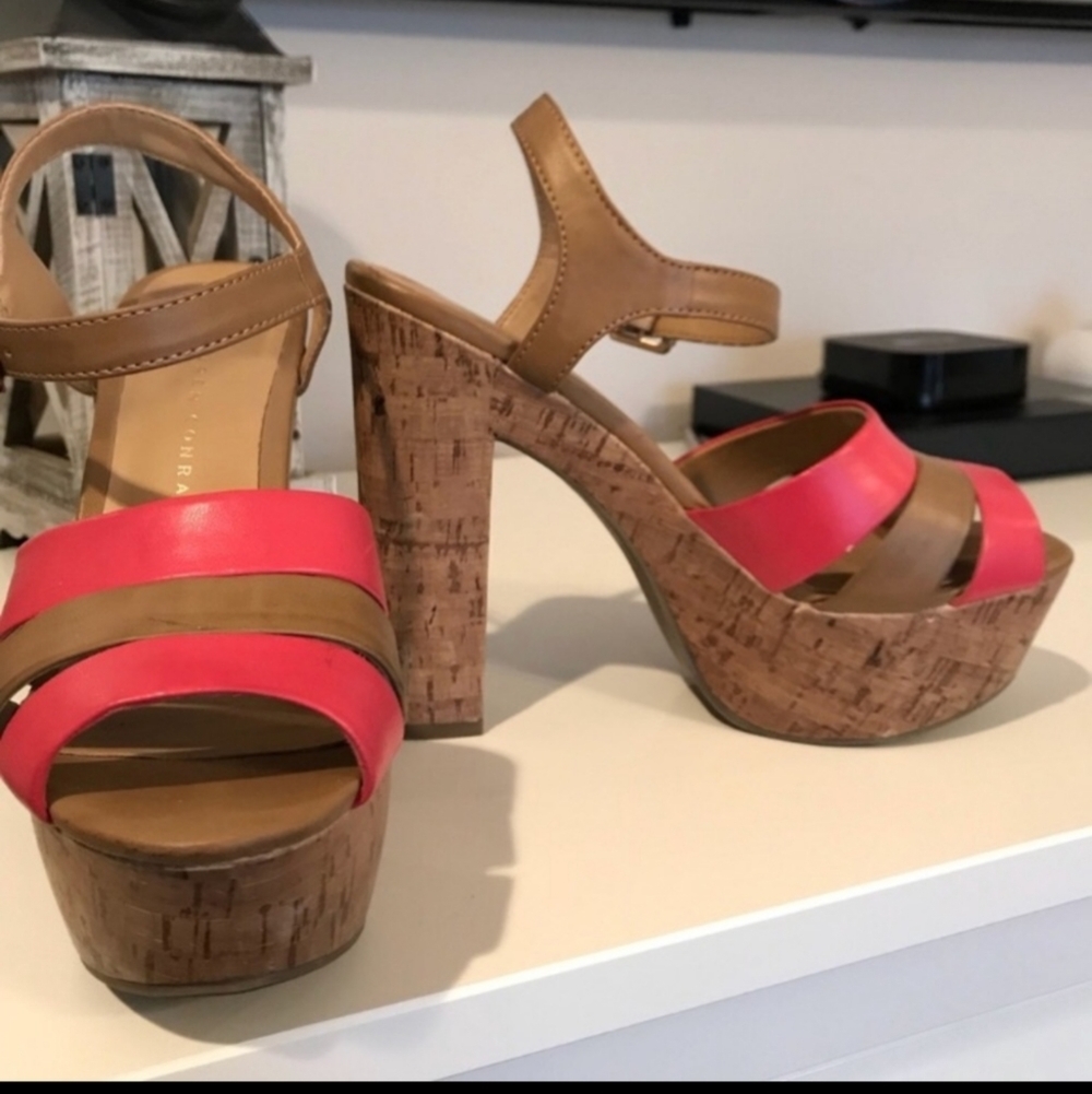 Lc Lauren Conrad tan&pink 4" chucky heels - Picture 2 of 7